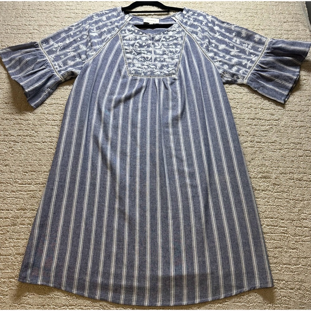 Skies Are Blue Shift Dress Women Medium Blue Embroidered Boho Anthropologie